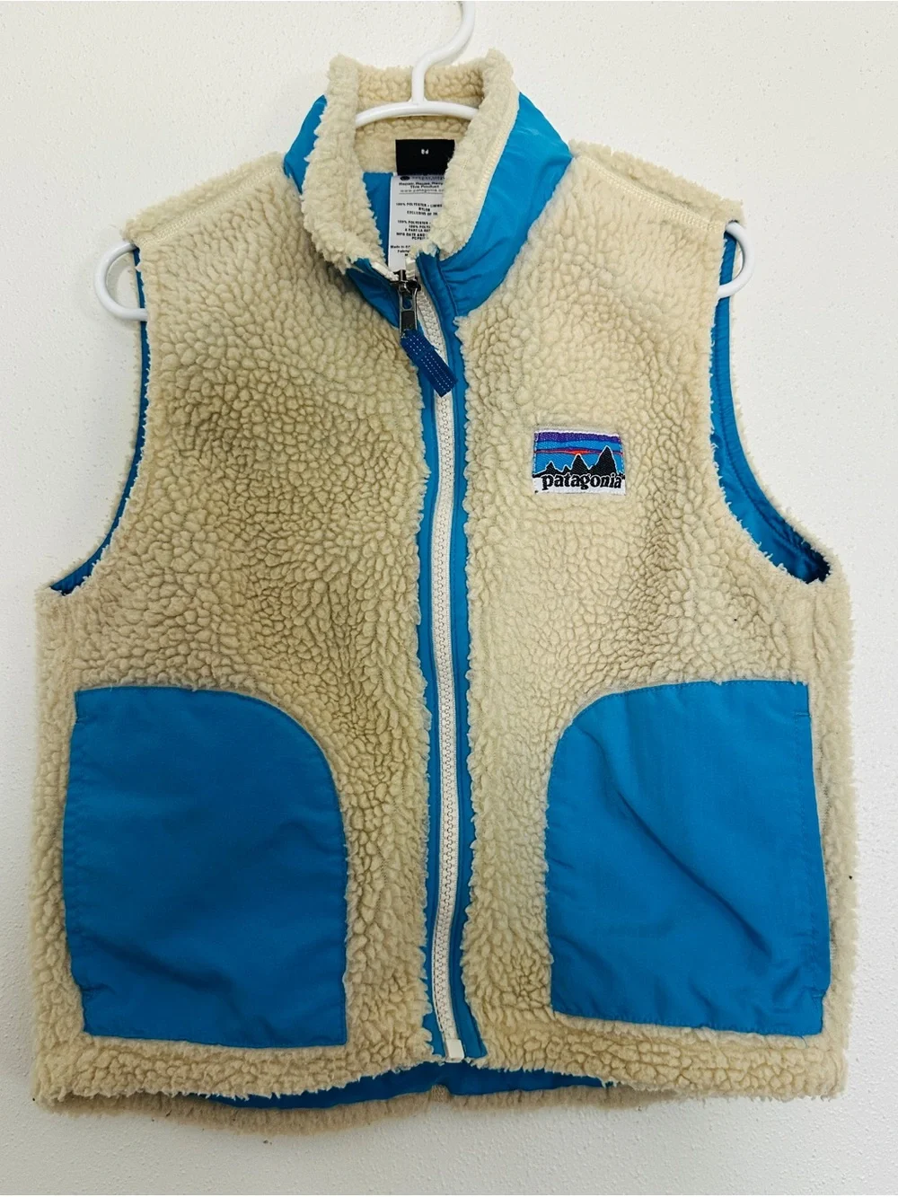 Patagonia Kids Retro-X Fleece Vest Cream Blue Size XS 5-6